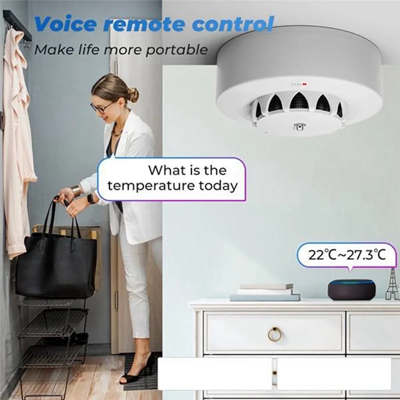 A29F-Tuya Smart Smoke Detector With Wifi & Bluetooth, Temperature & Humidity Monitoring 80Db Alarm, Remote Notifications