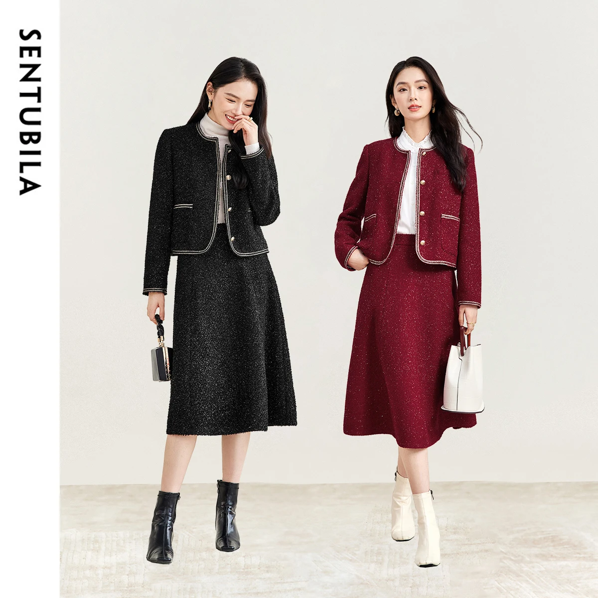 

SENTUBILA 2 Piece Sets Outfits Women Winter Chic Cropped Jackets A Line Elegant Skirt Luxury Evening Party Skirt Sets 144Z57533