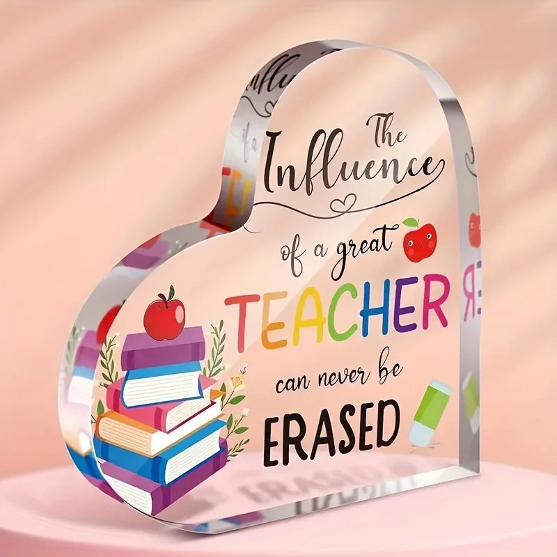 1pc,Thanks to Teacher Appreciation Present Heart Acrylic Keepsake and Paperweight Plaque from Student for Graduation Last Day