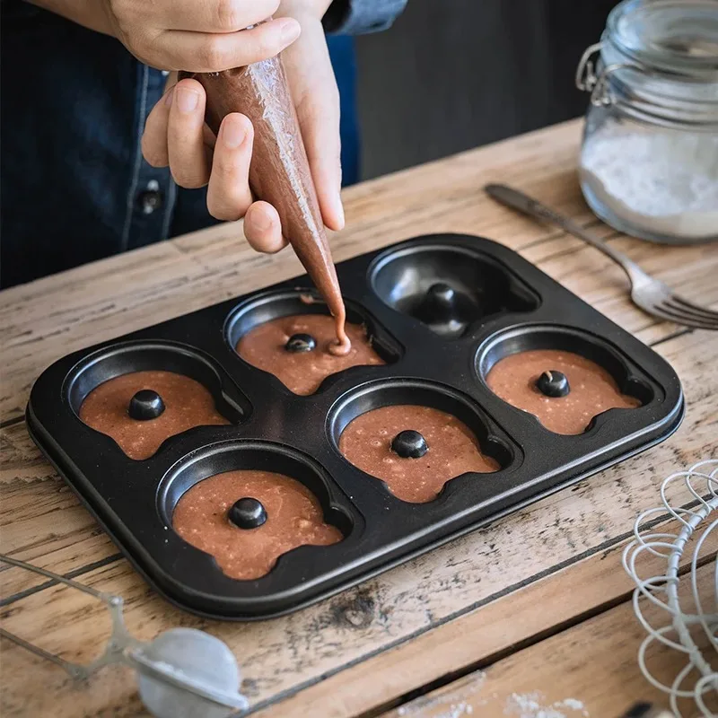 6cup Donut Cartoon Bear Baking Tools with Chocolate Cake Baking Tray, Non-Stick Cake Pan Madeleine Mold, Mini Donut Muffin Pan