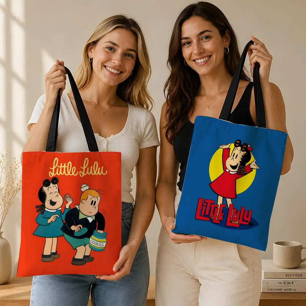 Cartoon L-Loo L-Loo K-Kids Storage Bags Durable Canvas Shoulder Tote Versatile for School Commuting Shopping Travel
