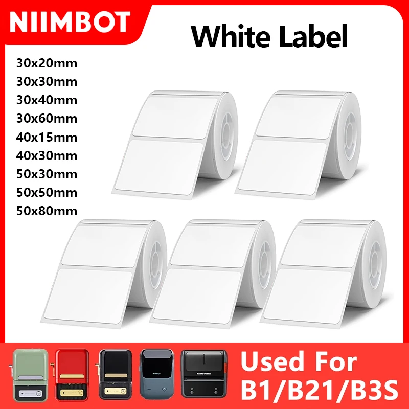 Niimbot 1Roll B1 White Sticker Waterproof Paper Adhesive Label White Anti-Oil For B1 B21 Mini Portable Thermal Printer Tape