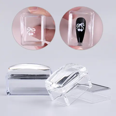 Square Nails Art Stamping Plates Kit French Manicure Transparent Silicone Polish Stencil Template Seal Stamper Scraper Nail Tool