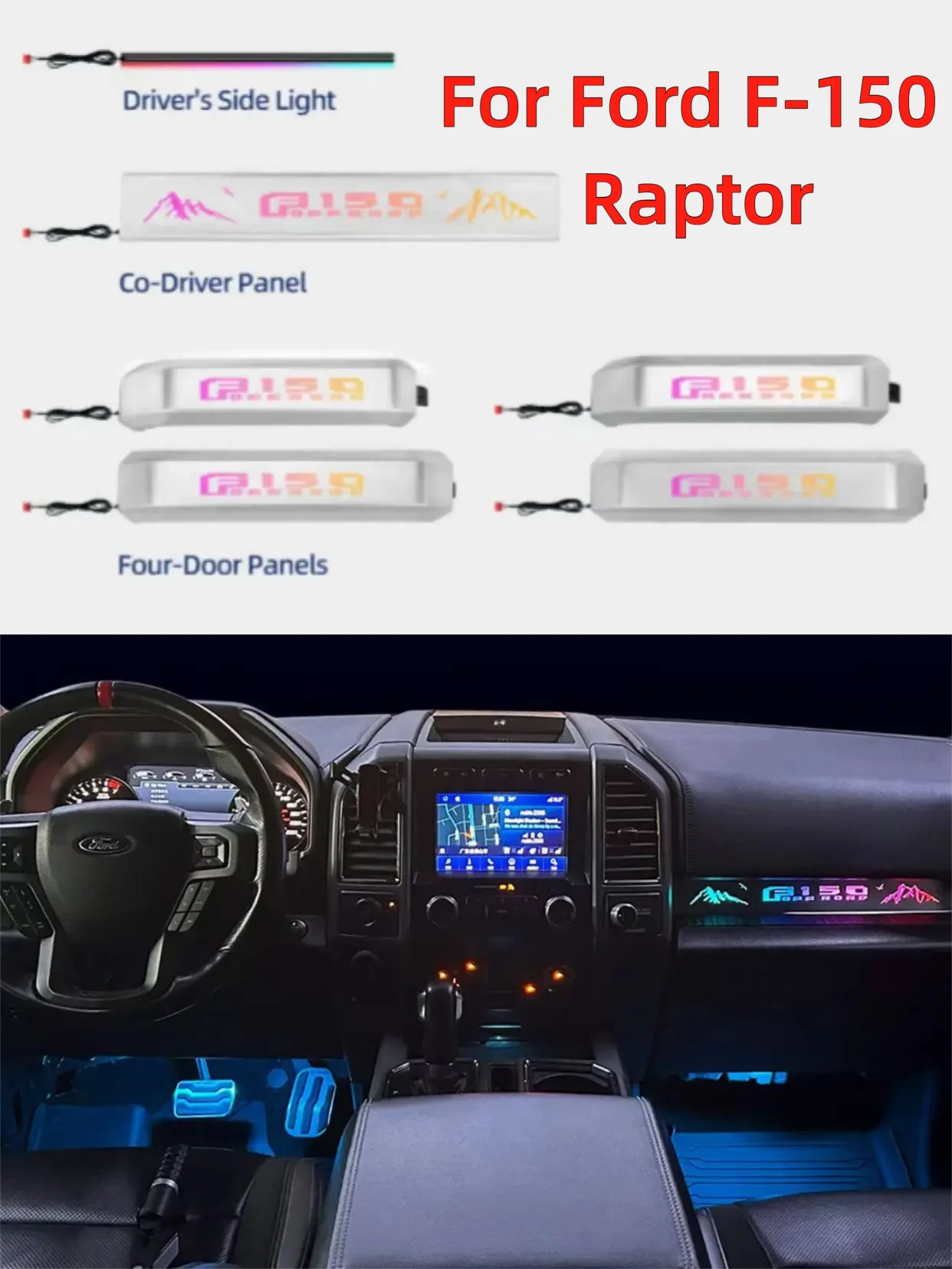 

Upgrade Colorful Dynamic Ambient Lighting Kit for Ford F150 Raptor Interior LED Light Laser Carving Trim Accessories Decoration
