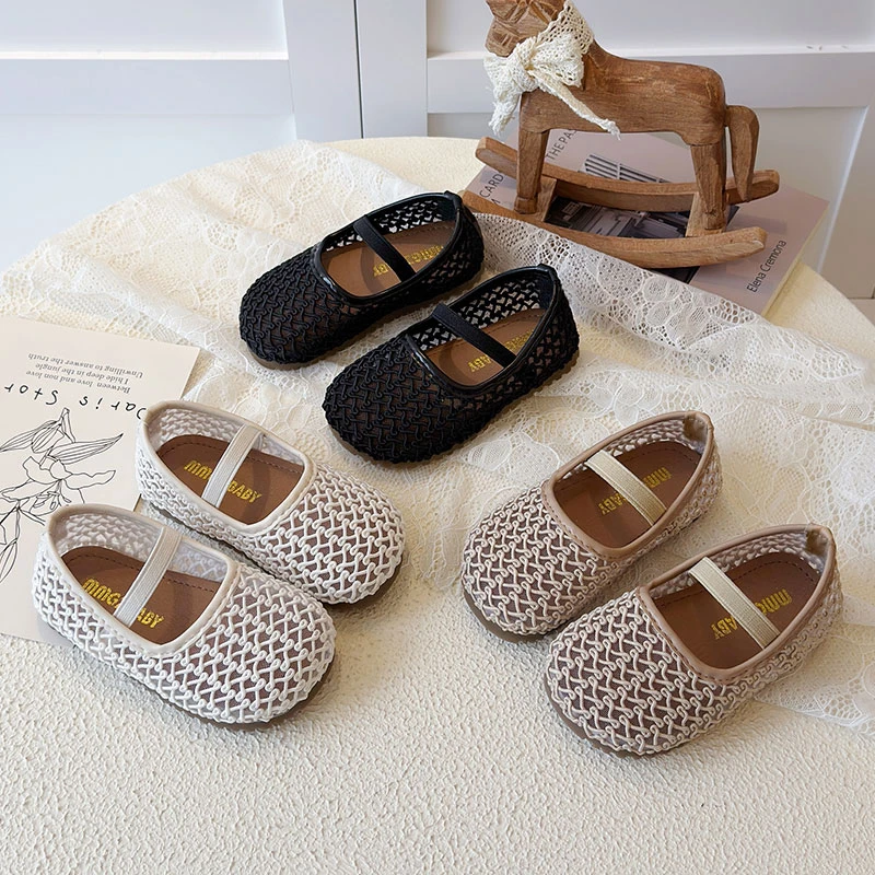 Spring Summer Toddler Girls Woven Mesh Mary Jane Shoes Elastic Strap Non-Slip Soft Sole for Daily School Outdoor Casual Wear