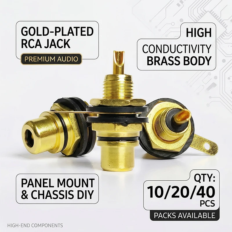 10/20/40Pcs Gold Plated Zinc Alloy RCA Female Jacks - Panel Mount Single AV Coaxial Sockets for Audio Video Amplifier & Speaker