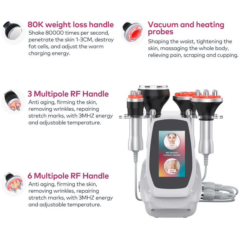 4 in 1 80K Cavitation Ultrasonic Body Slimming Machine Beauty Devic  Facial Massager Skin Tighten Face Lifting Vacuum Suction