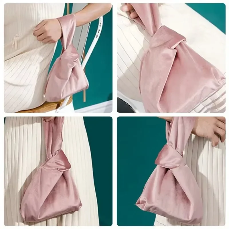 Japanese Velvet Wristlet Bag Lightweight Knot Crossbody Purse,Chic Makeup Pouch for Daily Fashion & Essentials(70g,34cm Length) - view 3