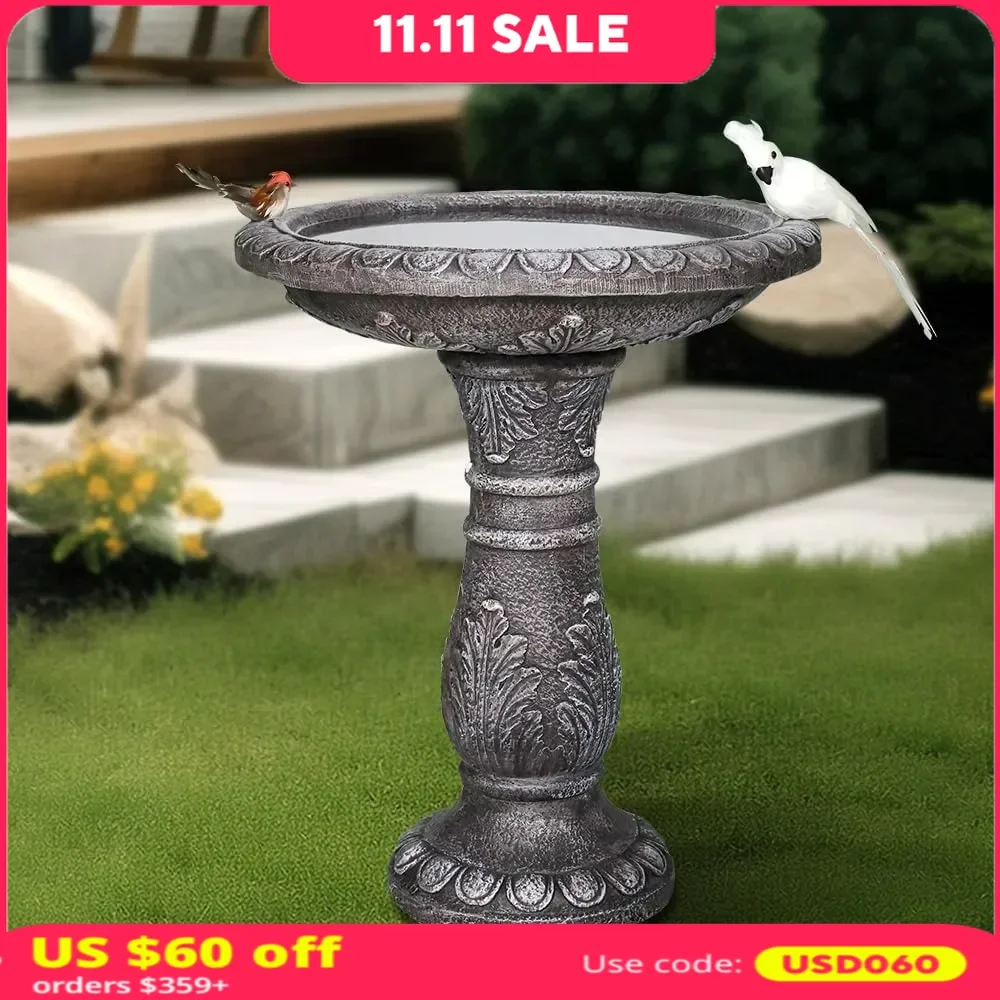 

24.4" H Cement Bird Bath - Fibre Reinforced Concrete Bird Baths For Outdoors, Large Size Vintage Carved Pedestal Birdbath