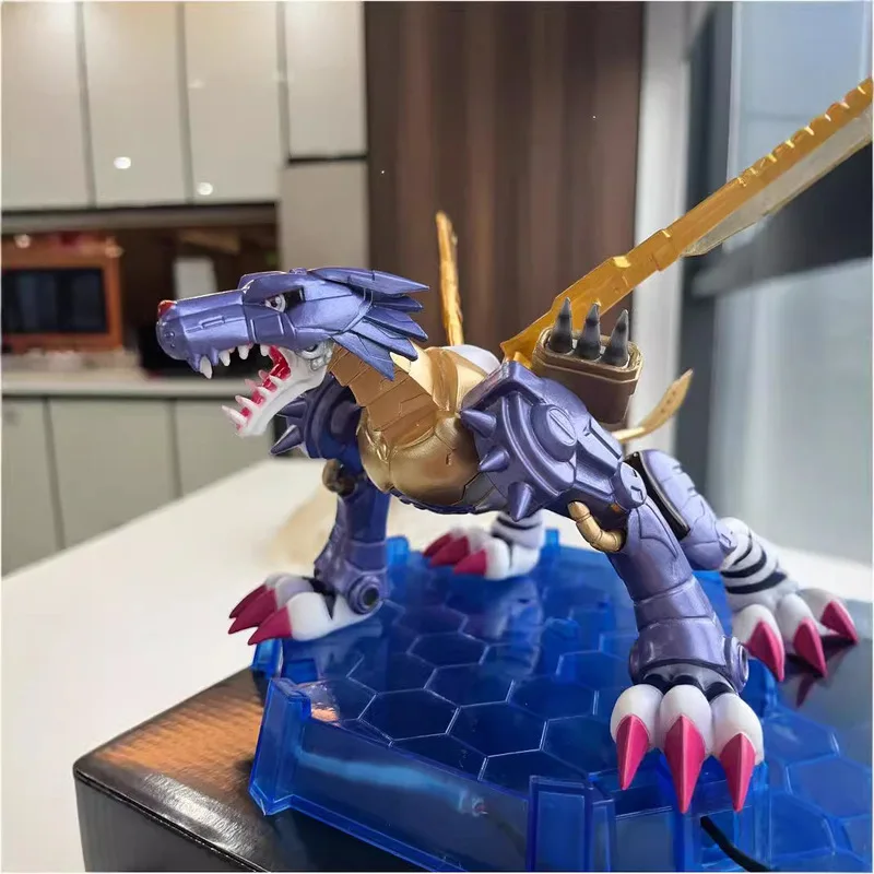 21cm Bandai Digimon Adventure Were Garurumon Metal Greymon Pvc Figurine Emit Light Anime Figures Model Collecile Action Toy Gift