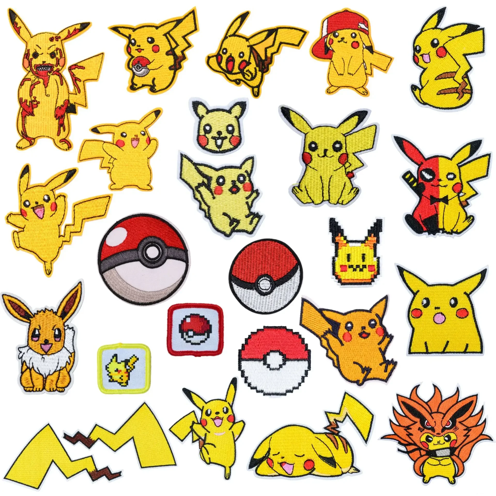 Anime Pikachus Cartoon Embroidery Cloth Patch Kawaii Cartoon Figure Yellow Character Badge Patch Clothing Accessories DIY Patch