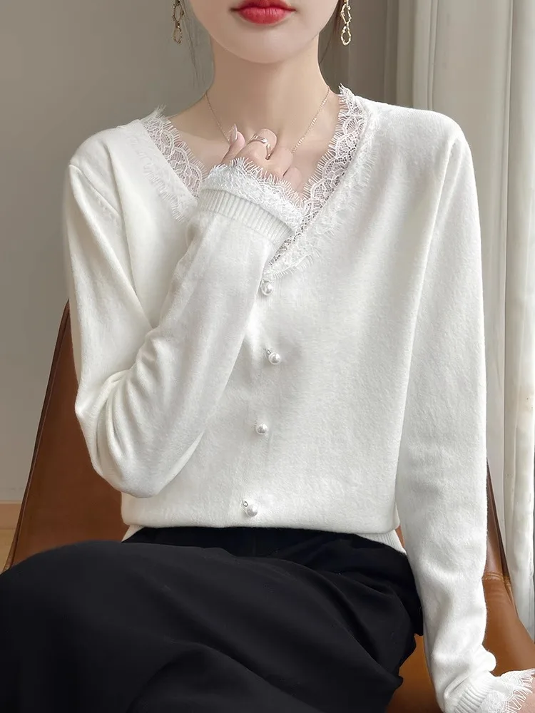 엘레 레이스 니트웨어 이너웨어 봄 가을 신상 슬레 스웨터 패셔너블 에이지얼 다용도 베이스 탑 출퇴근용 슬레 루즈핏