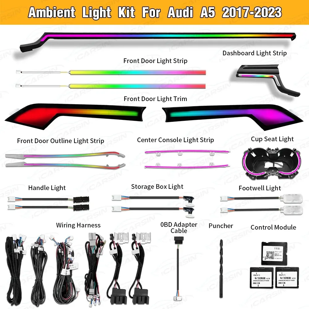 

Dynamic Colorful Symphony Ambient Lighting Kit for Audi A5 Coupe Two Door B9 Interior LED Light Trim Accessories Kit