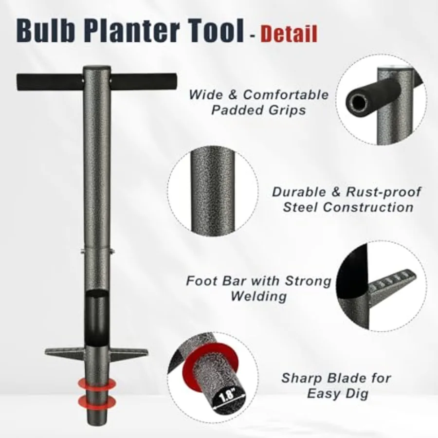 Macetero de bombillas con mango largo de 33,5 pulgadas, herramienta para probar el suelo del jardín, plantar flores de primavera, bombillas, ropa de cama, plantas, tulipanes, lirios y