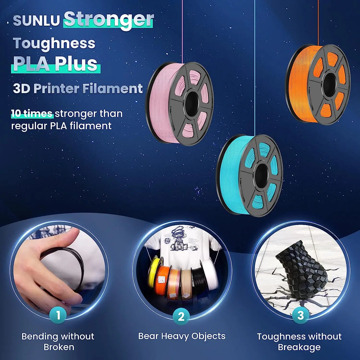 SUNLU 2Roll PLA Plus/Clear Filament 1.75mm +/- 0.02 mm 1kg Spool (2.2lbs) Neatly Arranged No Knot Filament Fit Most FDM Printer