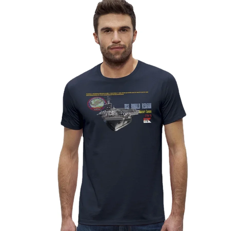 

USS CVN-76 Ronald Reagan Aircraft Carrier T-Shirt. Summer Cotton Short Sleeve O-Neck Mens T Shirt New S-3XL