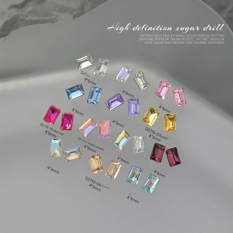 4*6mm Mini Transparent Nail Rhinestones Pointed Back Rectangular Square Irregular Nail Diamonds for DIY Manicure Decor Wholesale
