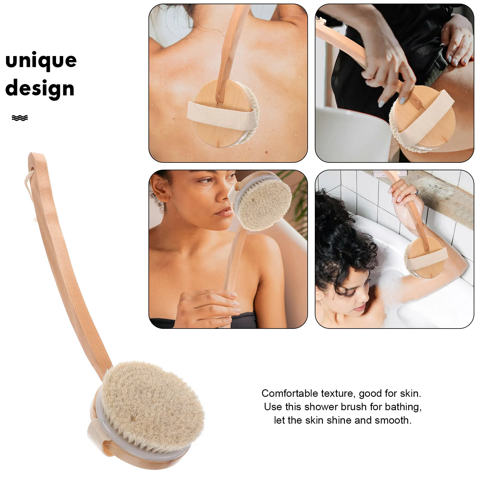 

Long Handle Shower Brush Body Exfoliating Bristle Bath Brush For Back Scrubbing Comfortable Ergonomic Design Bathing Tool
