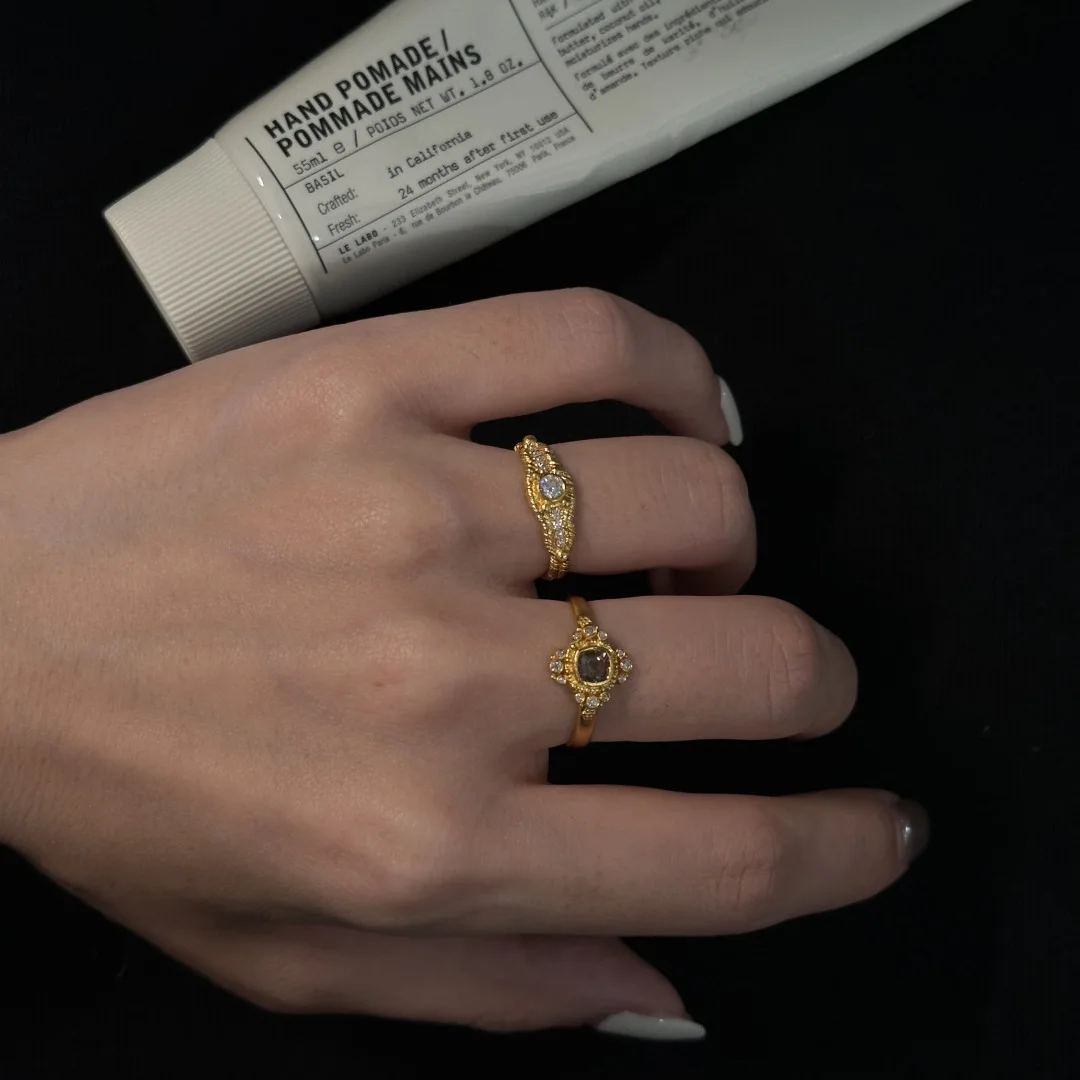 Vintage trend single diamond rings for women exquisite and fashion retro and high-end adjustable and charms ring jewelry gift