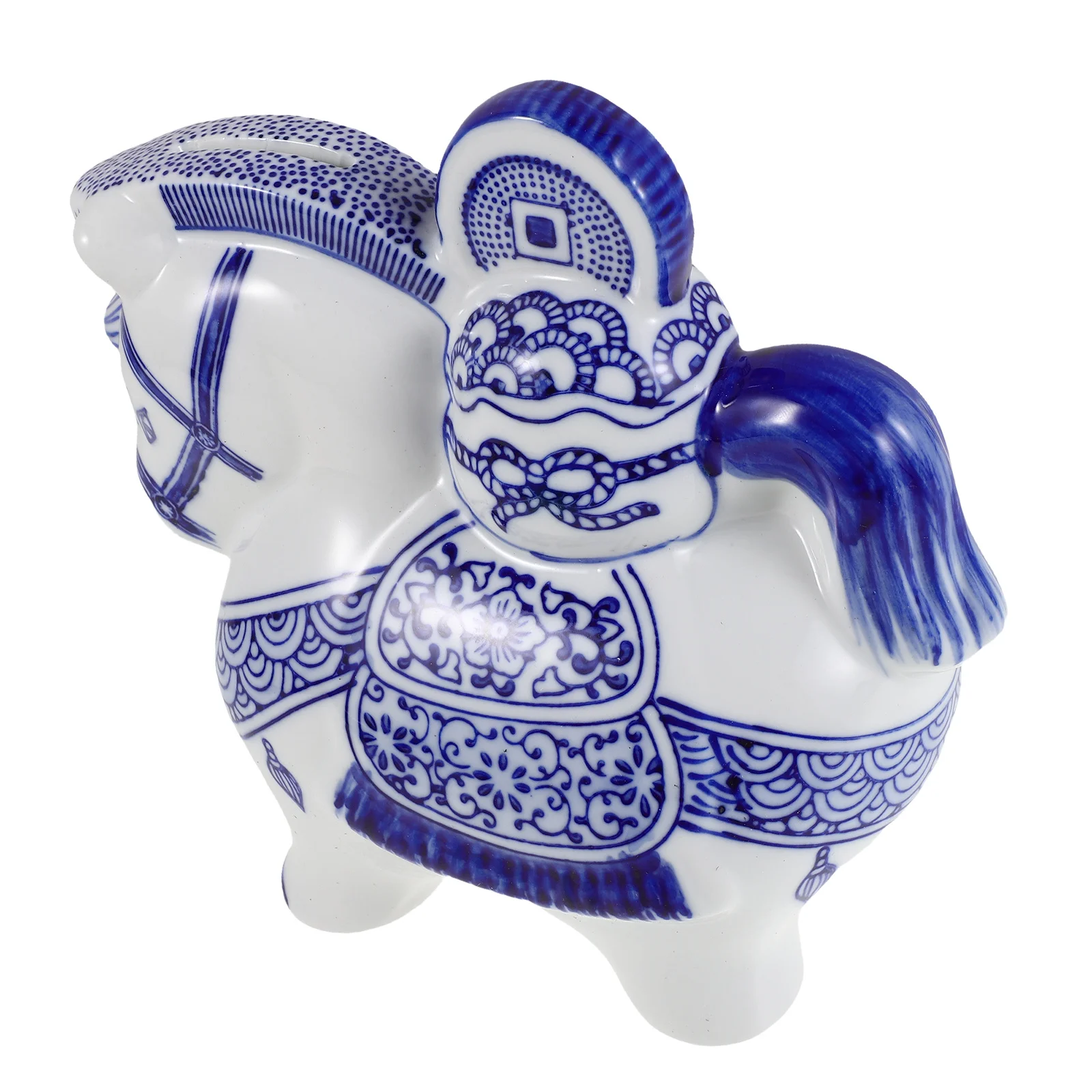 

Creative Horse Ornaments Chinese New Year Ceramic Cartoon Piggy Bank for Saving Blue and White Cute