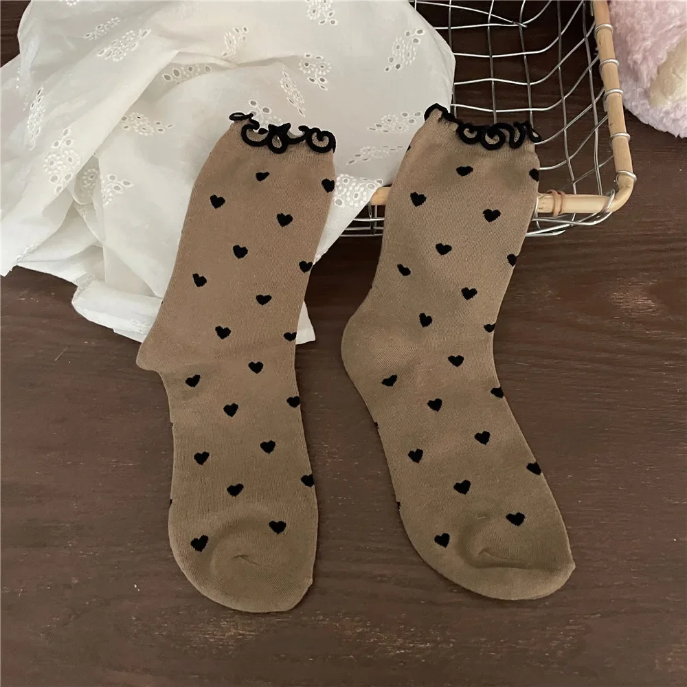 Socken Frauen Herz Druck JK Süße Mädchen Lolita Kawaii Nette Rüschen Socken Mode Harajuku Vintage Streetwear Baumwolle Lange Socken Sox