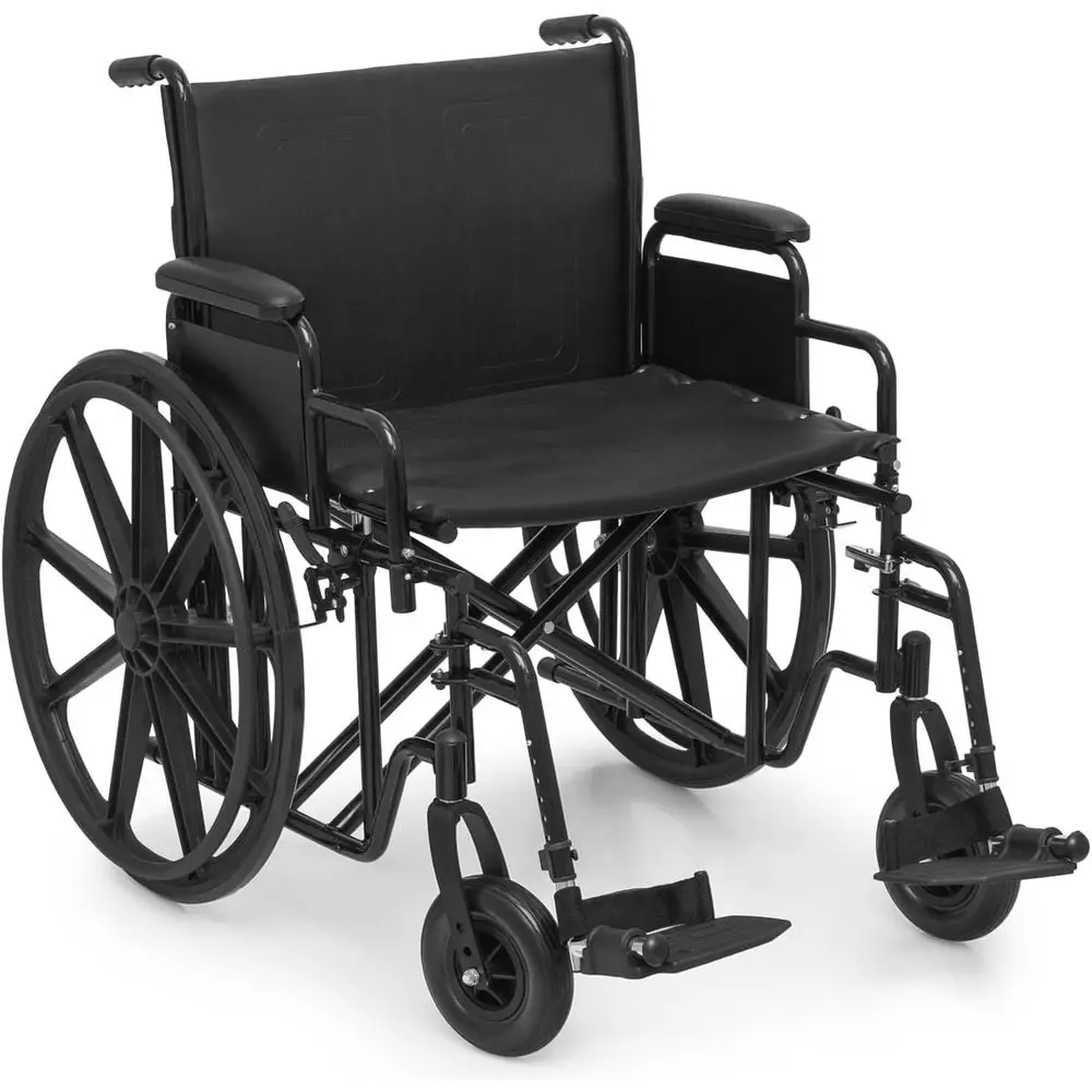 

Extra Wide Bariatric Wheelchair with Swing-Away Footrests, Removable Armrests, 24 Seat, 500lbs Capacity, Black