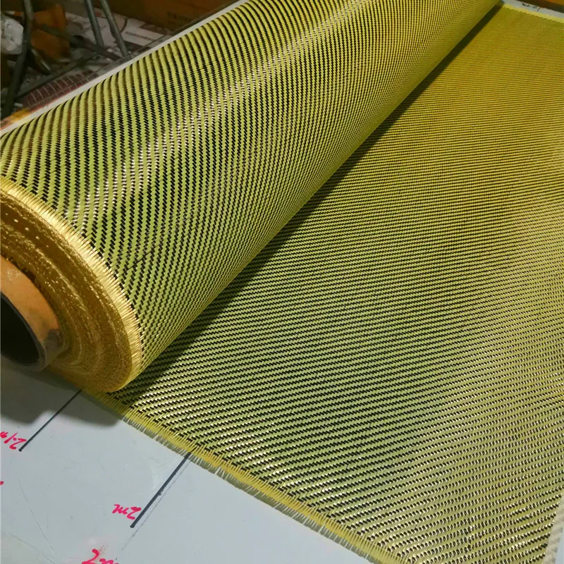 200gsm 1100D żółty Kevlar i tkanina mieszana z włókna węglowego 3K 2x2 Twill tkanina węglowa Kevlar włókno aramidowe 40 \