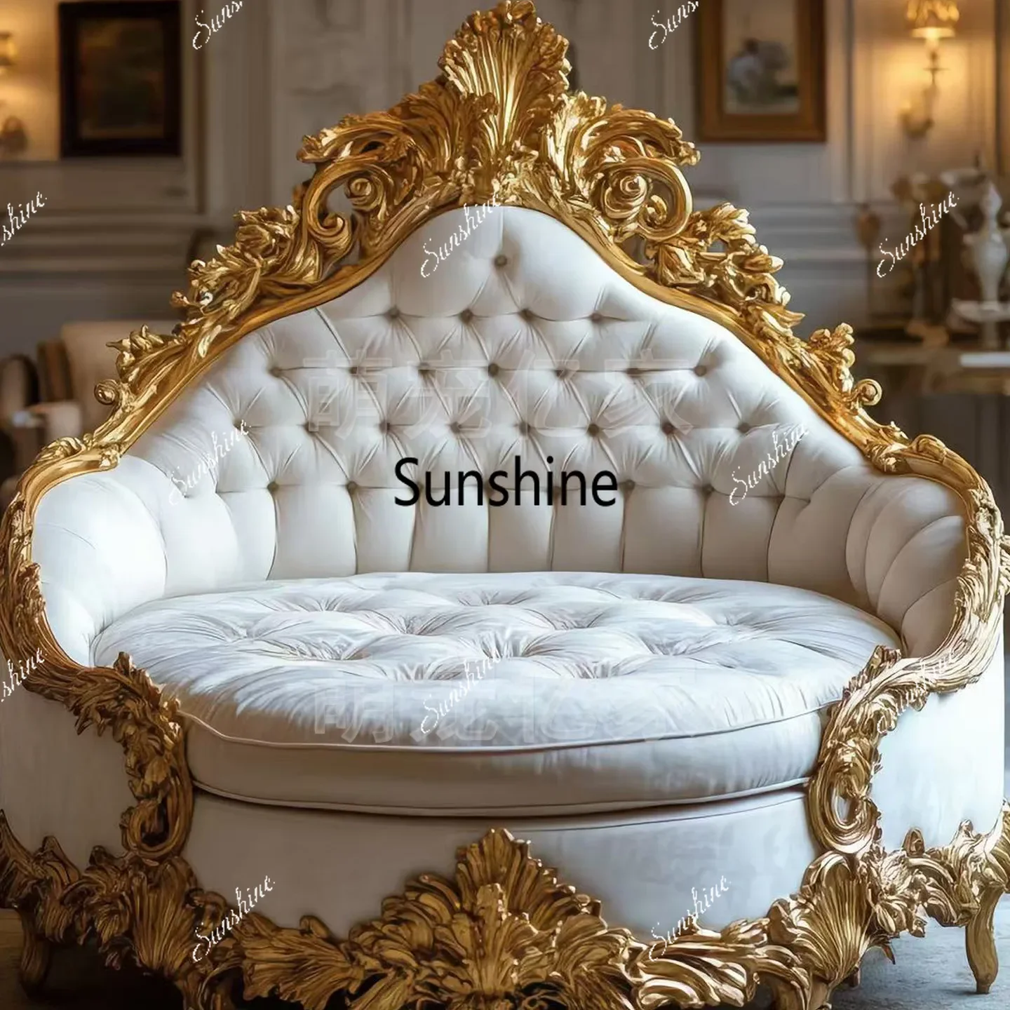 

YFrench luxury solid wood carving flower bed high-end leisure sofa nest custom