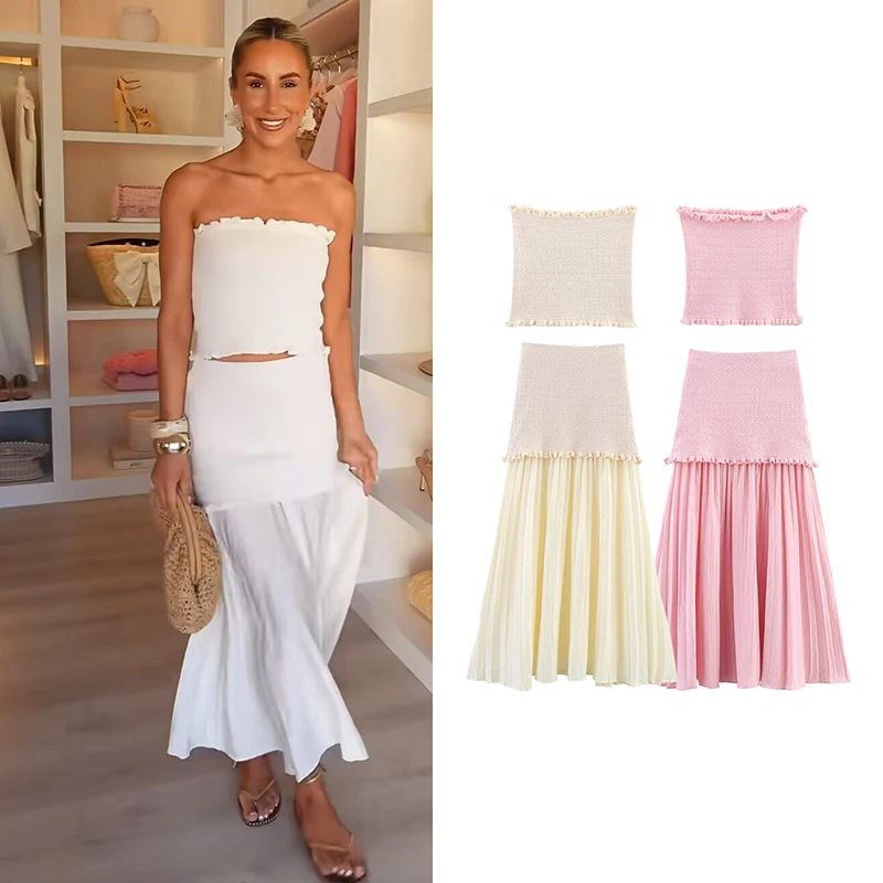 

Summer Sets Women's 2025 New 2-piece Set Elegant Elastic Tight Knit Fashion Skirt Sets Women Chic Comfortable Long Holiday Suits