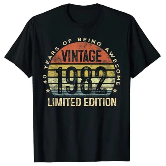 Vintage 40th Birthday 40 Years 1982 Retro Cassette Tape Video Cassette Floppy Tshirt T-Shirt Husband Wife Shirt Streetwear