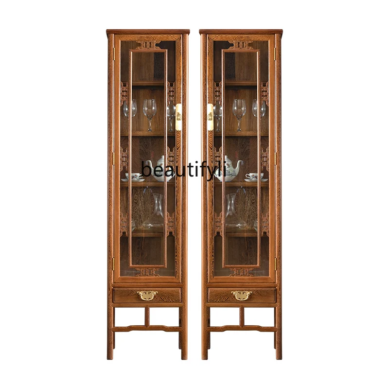 Chicken wing wood wine cabinet living room Chinese single door solid wood glass antique multi-functional display cabinet