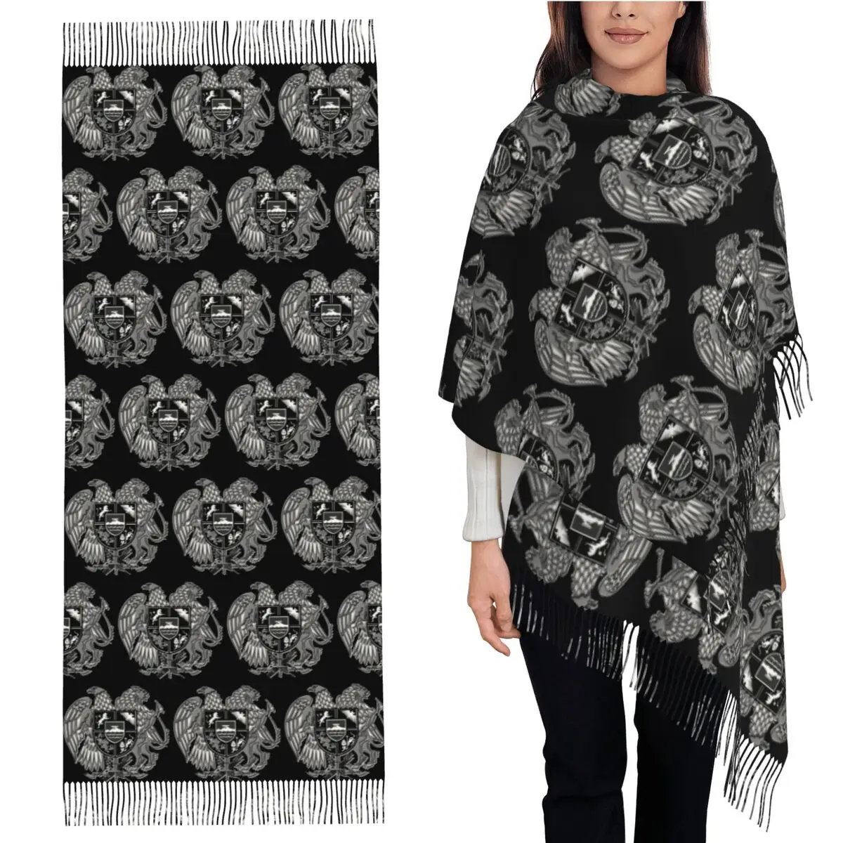 

Armenia Coat Of Arms Outfits Scarf Tassel Scarves for Women Soft Warm Shawls and Wraps Long Fall Winter Shawl Wrap