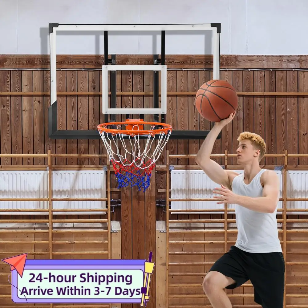 

47-Inch Wall Mounted PC Backboard Basketball Goal Indoor / Outdoor Basketball Hoop for Garage Indoor & Outdoor Use