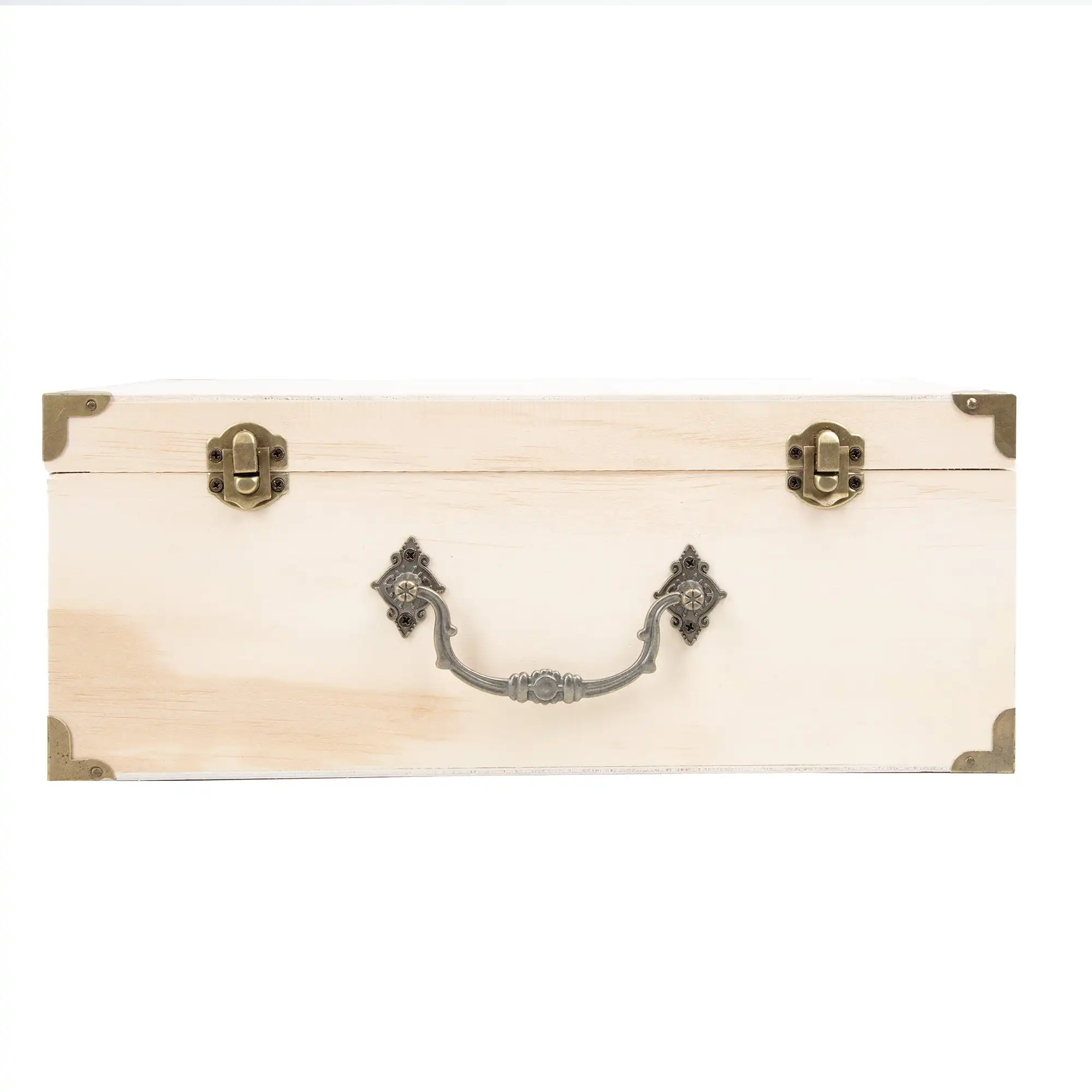 

Natural Wood Keepsake Box with Metal Latches and Handle 12.60" X 8.9" X 5" Unisex Hinges and Secure Latch Closure