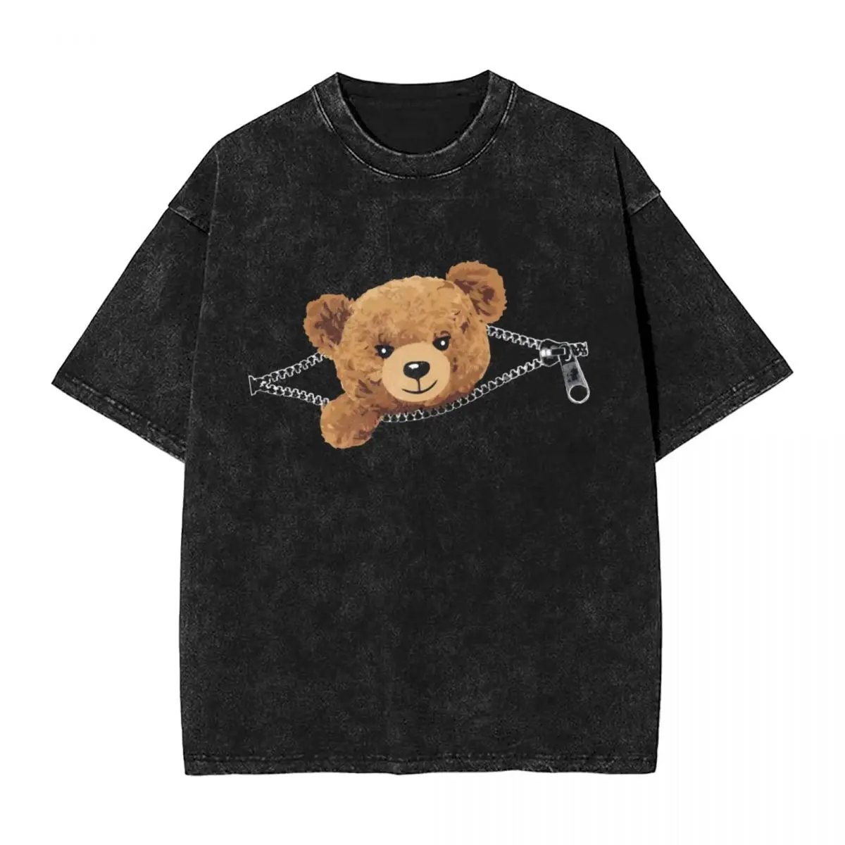 Pocket Teddy's Bear woman Men Washed Hot stamping Print T-Shirt,Harajuku Cotton Tshirt Men's Summer Short Sleeve Tees