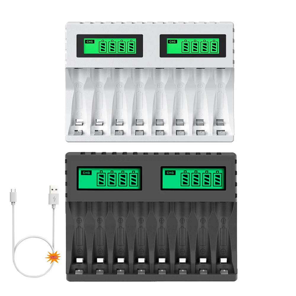 8 Slots AA Battery Charger Fast Charging LCD Smart Charger for 1.2V Ni-MH Ni-CD AA AAA Rechargeable Batteries