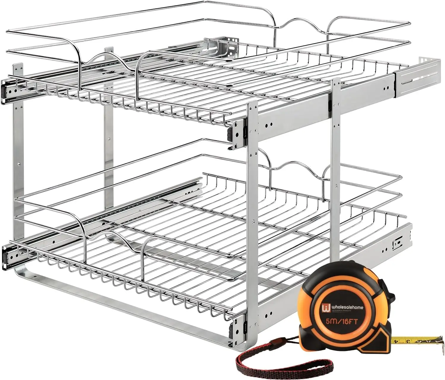 

Rev-A-Shelf 2 Tier Pull Out Under Sink Organizer, 21 x 22 Inch, Steel Wire Pots and Pans Organizer, Tape Measure Included