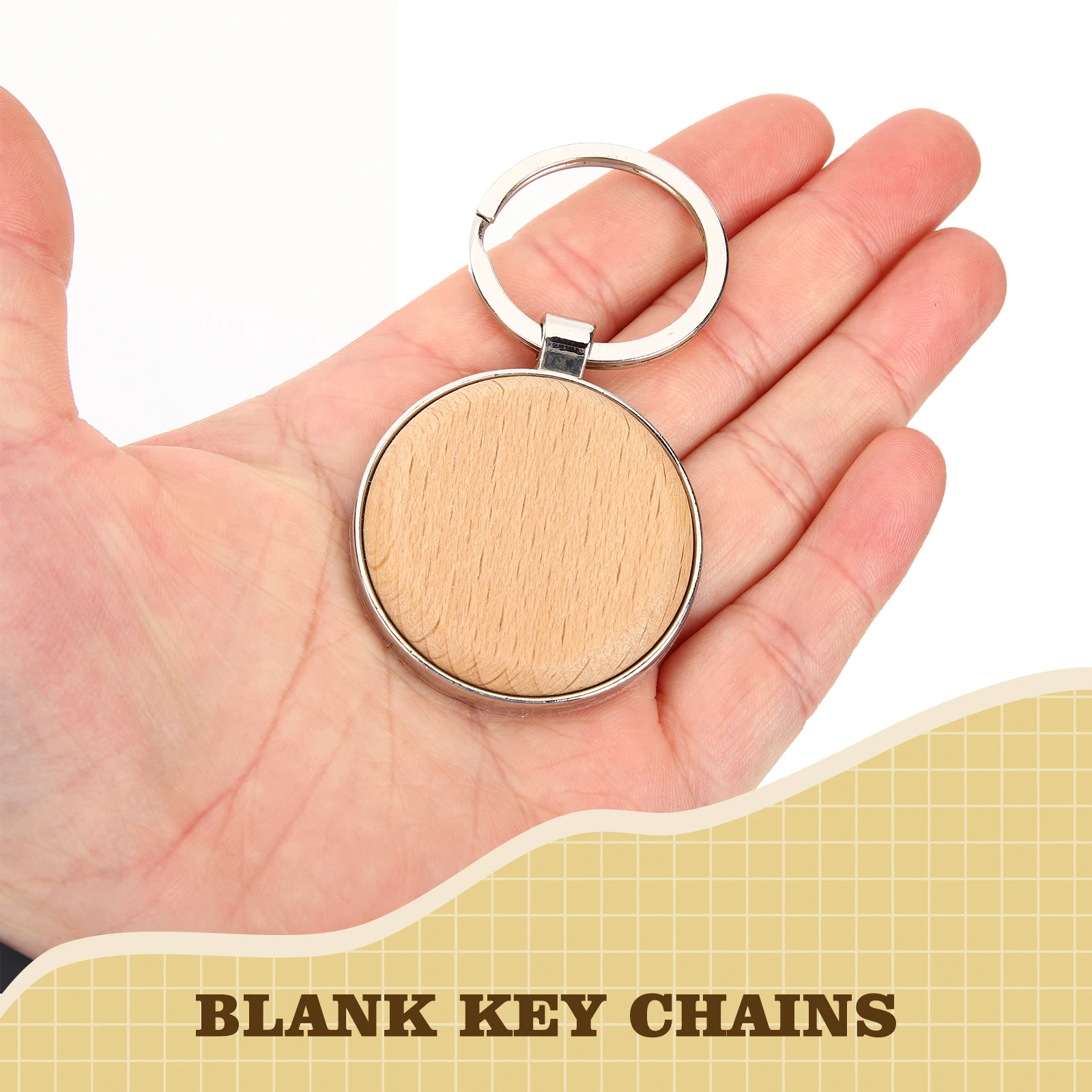 

5pcs Wooden Craft Kits Wood Keyring Tags for Home Keychain Kit Blank Key Tags Car Wood Key Chain Office Durable Gifts