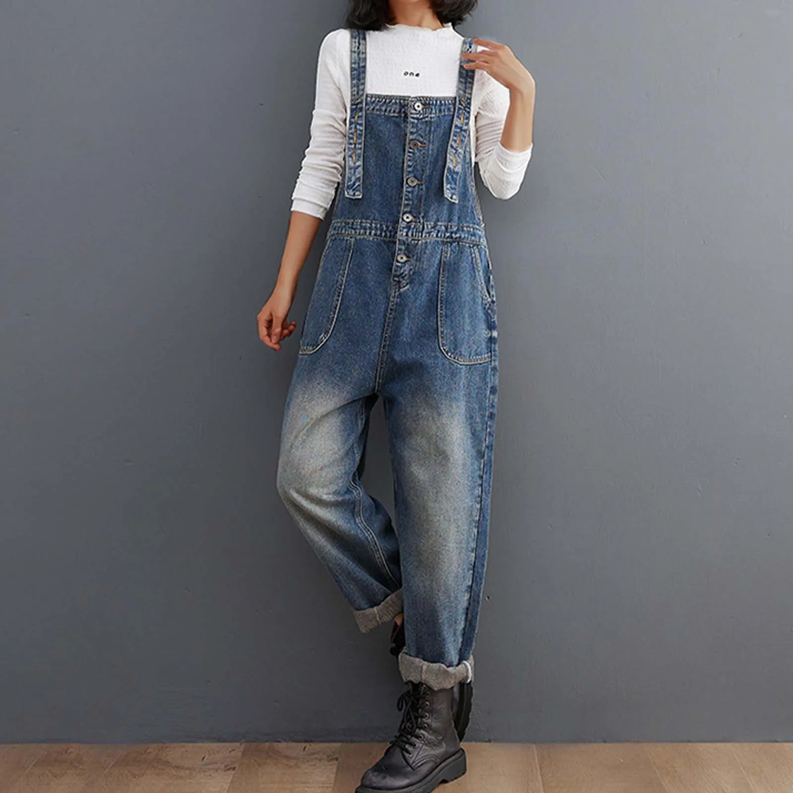 Denim Jumpsuit Women 2024 Fashion Overall Loose Wide Leg Pocket Buttoned Slim Fit Blue Suspenders Vintage Women's Jumpsuits