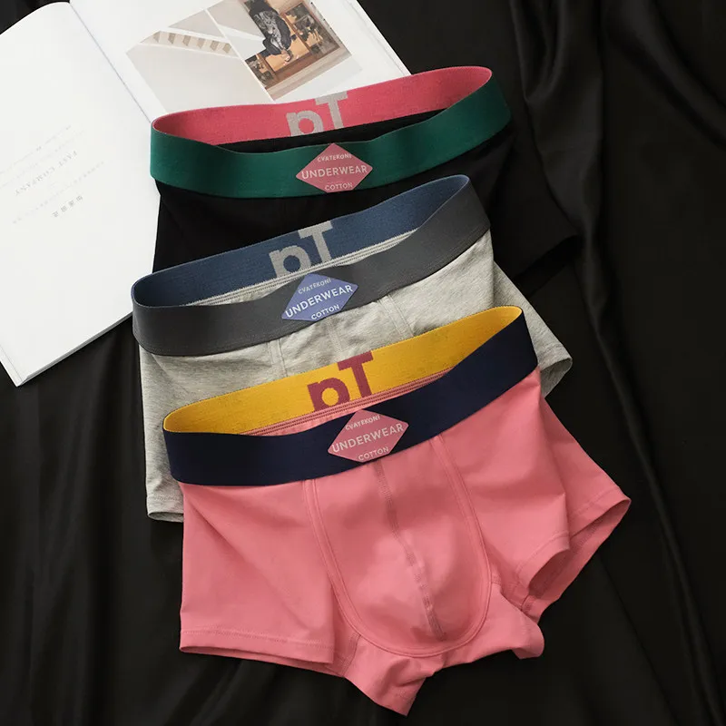 Men's 3-Pack Color Block Boxer Briefs 7A Antibacterial Breathable Comfortable 95% Cotton Underwear Soft Trunks Gift for Husband