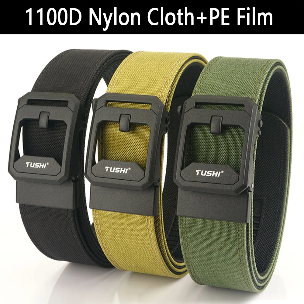 TUSHI 1.7 inch Hard Tactical Belt for Men Automatic Buckle IPSC Gun Belt 1100D Nylon military Belt Outdoor Sports Girdle Male