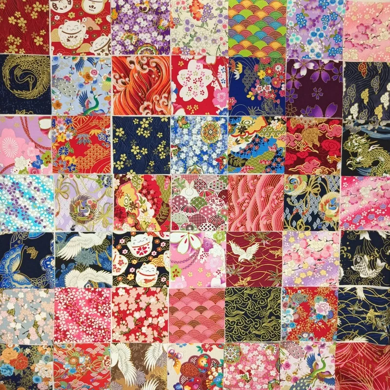 50 قطعة من نسيج القطن الحرفي - مادة مرقعة بطباعة زهور من رقائق الذهب لخياطة اللحف ومشاريع الحرف اليدوية ذاتية الصنع