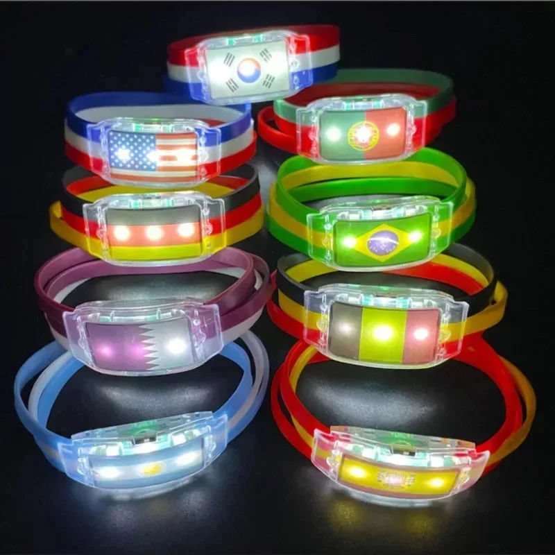 Pre-sale 100pcs National Flag Luminous Bracelet Custom LED Wrist Band Club Glow Light UP In Dark Sports Champion Fans Party Gift