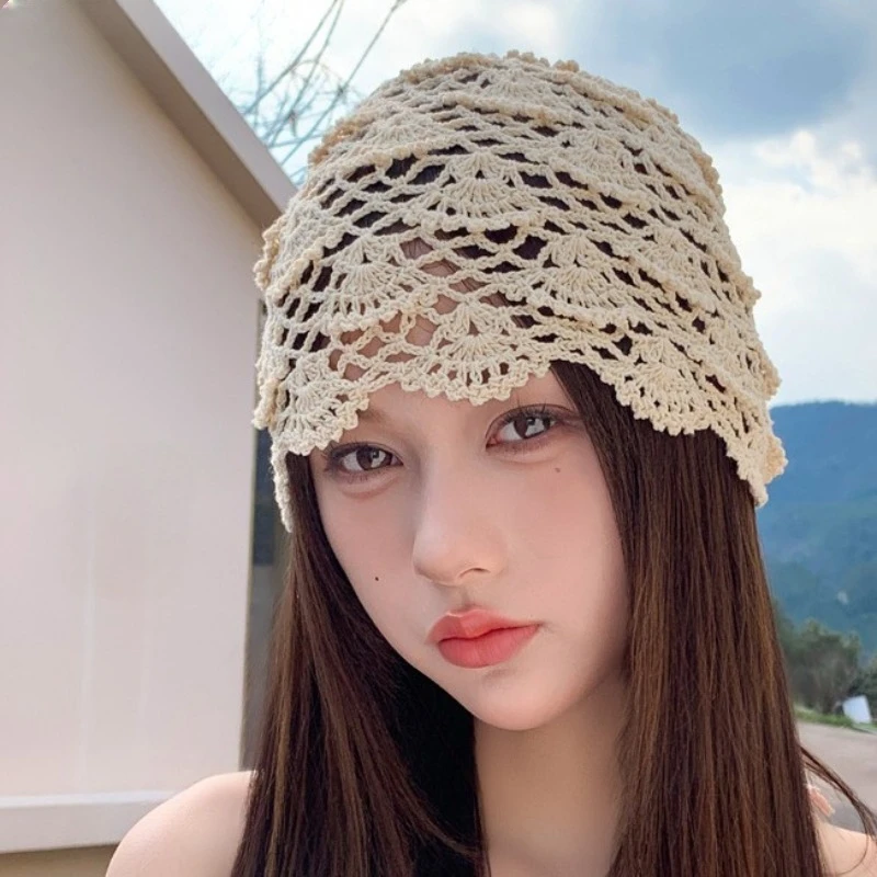 Women'S Shell Pattern Hand Woven Hollow Knitted Hat 2026 New Spring/Summer Lightweight, Fashionable, Breathable Stacking Hoodie