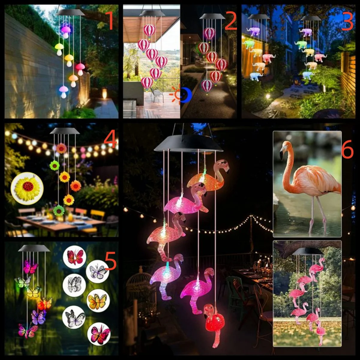 1 قطعة تعمل بالطاقة الشمسية الملونة الرياح الرنين ضوء في الهواء الطلق مقاوم للماء معلقة مصباح المحمول للمنزل حديقة ساحة فناء مهرجان ديكور #1