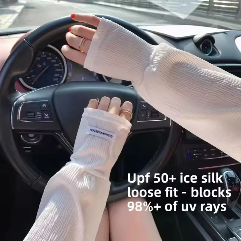 Wrinkle Ice Silk Arm Sleeves for Women Loose Fit Casual Outings Korean Style Driving Breathable