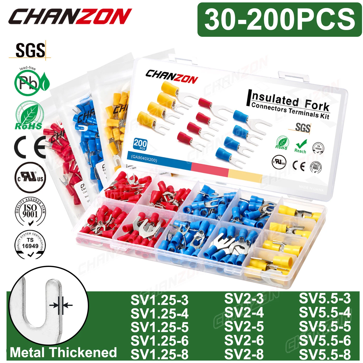 Sv3.3 sv2 sv3.3 isolierter elektrischer Gabel draht verbindungs satz Kupfer crimp spleiß draht löt freier Anschluss 22-10awg Sortiment