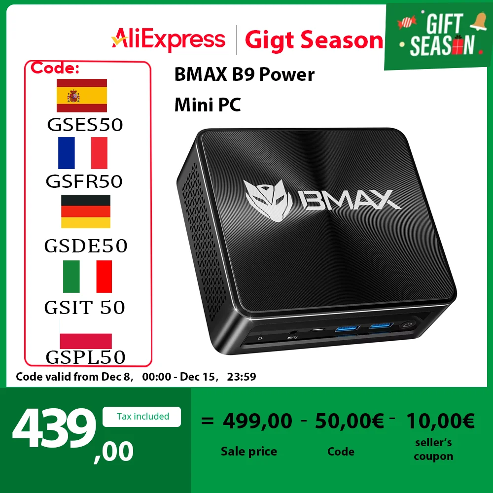 BMAX B9 Power Mini PC, Intel Core i9-12900H 14 Core Max 5.0GHz, 24GB LPDDR5 RAM 1TB SSD, DP + HDMI + Type-C 4K triplo Display