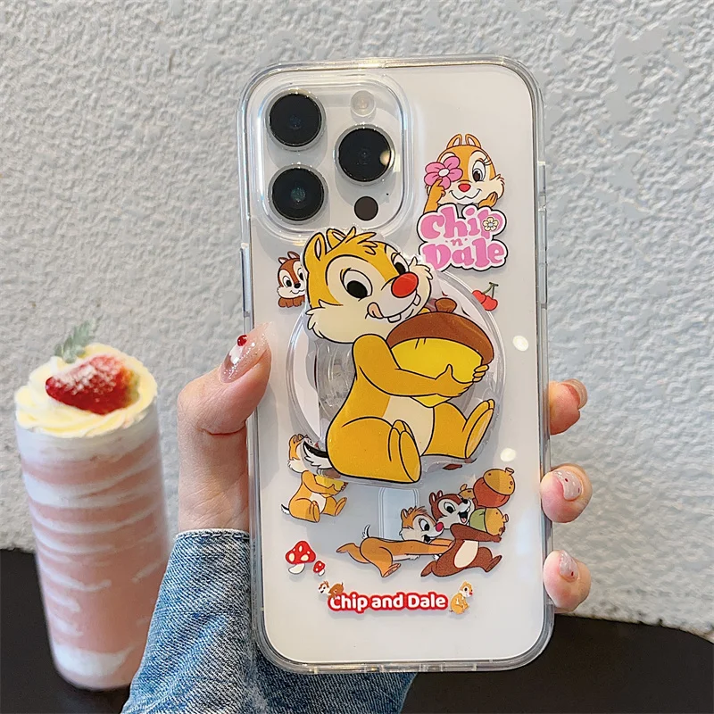 Cute Cartoon Chip & Dale Disney Magsafe Wireless Charge Case For iPhone 13 14 15 16Pro Max Funny Chip & Dale Magnetic Holder