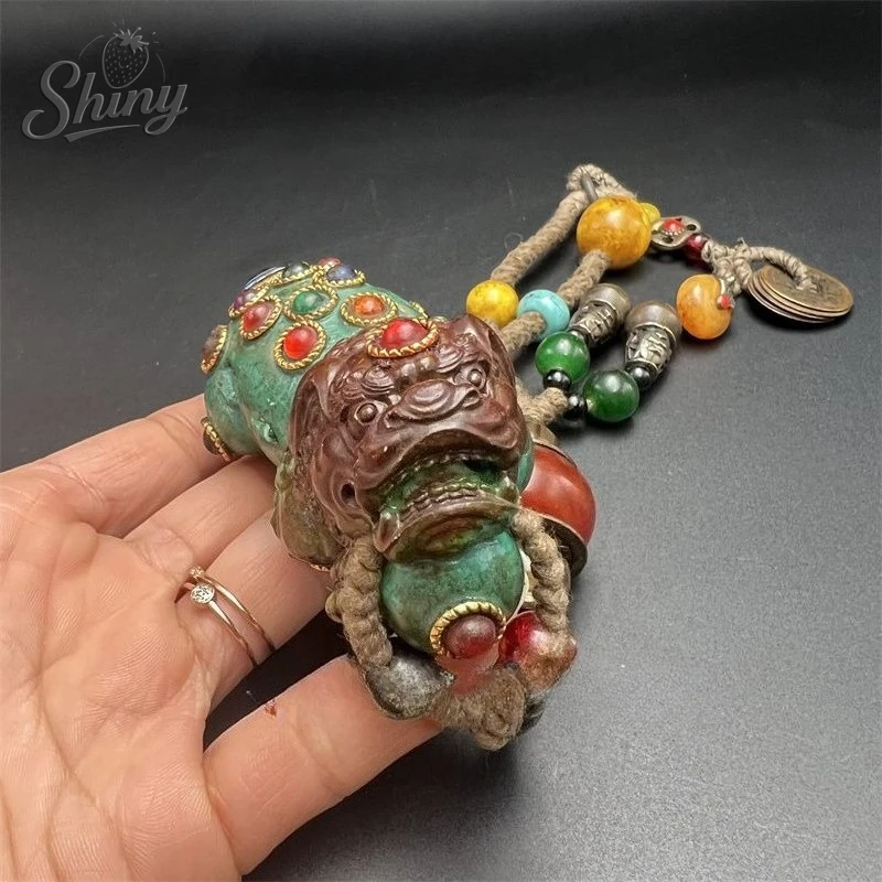 Antique Retro Optimization Turquoise Pixiu Statues Hand-carved  Swiss Beast Fengshui Ornament  Statues for Decoration